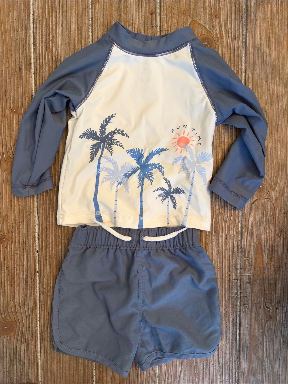 Carter's Blue and White Palm-Print Rash Guard Swim Set Size 9m
